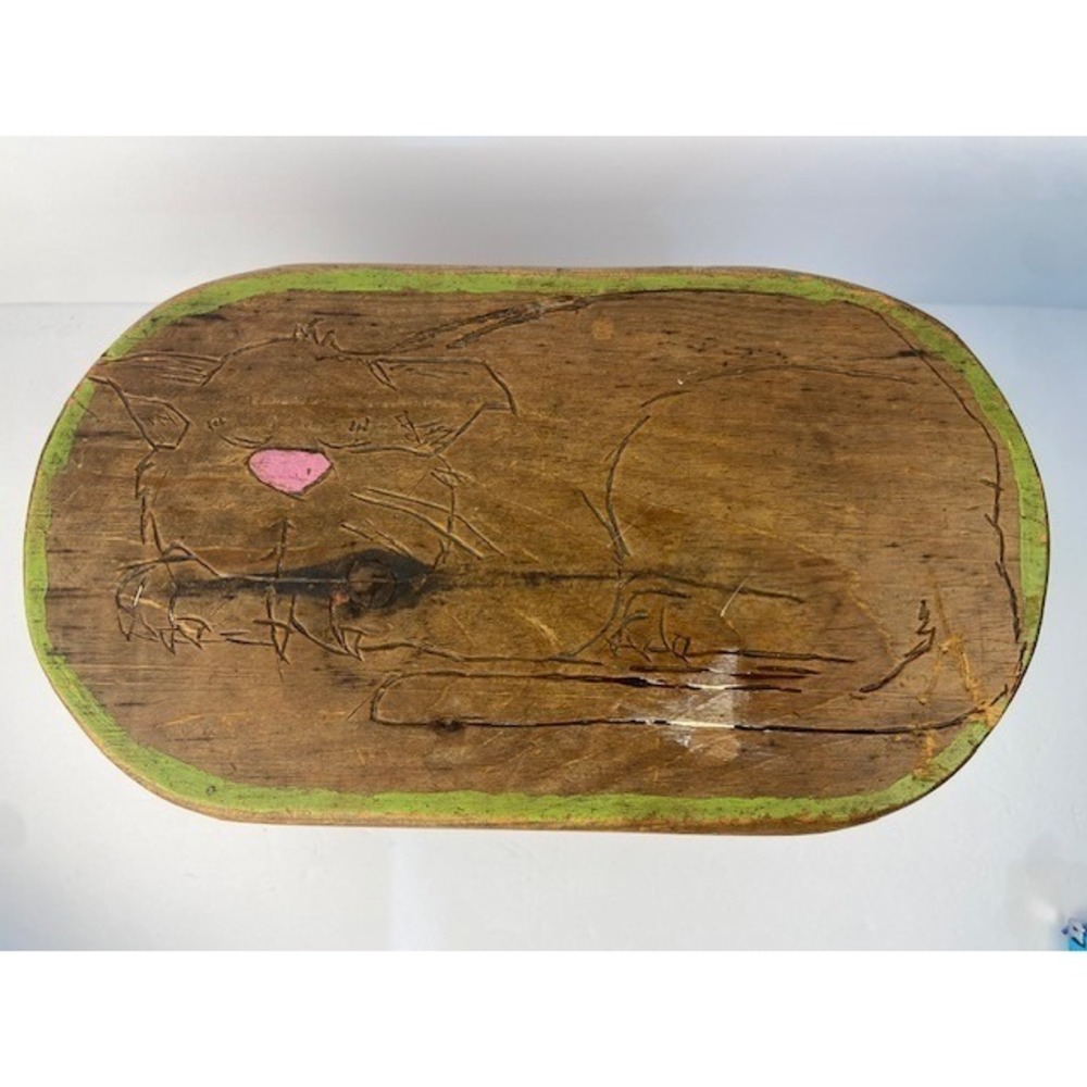 Vintage Hand Carved Wooden Cat Step Stool Rustic Folk Art Primitive Decor